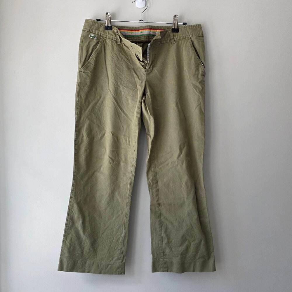 LACOSTE Cropped/Capri Chino Pants | FR40/US32/Women's 4-6 | Cotton Army Green